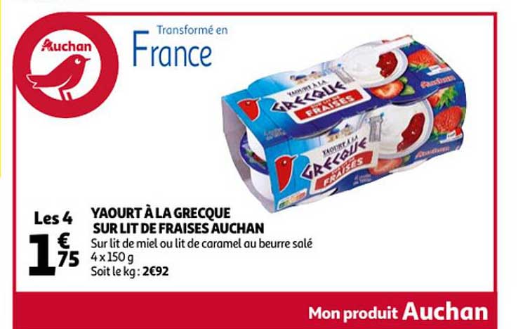 Yaourt à La Grecque Sur Lit Fraises Auchan