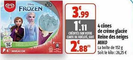 4 cônes de crème glacée reine de neiges miko