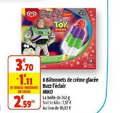 6 bâtonnets de crème glacée buzz l'éclair miko