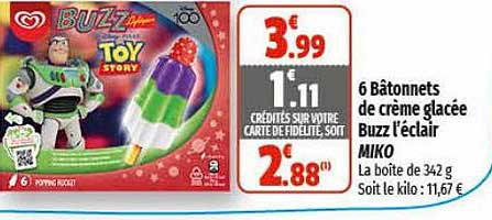 6 bâtonnets de crème glacée buzz l'éclair miko