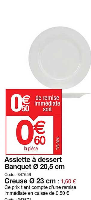 assiette à dessert banquet ø 20.5 cm creuse ø 23 cm