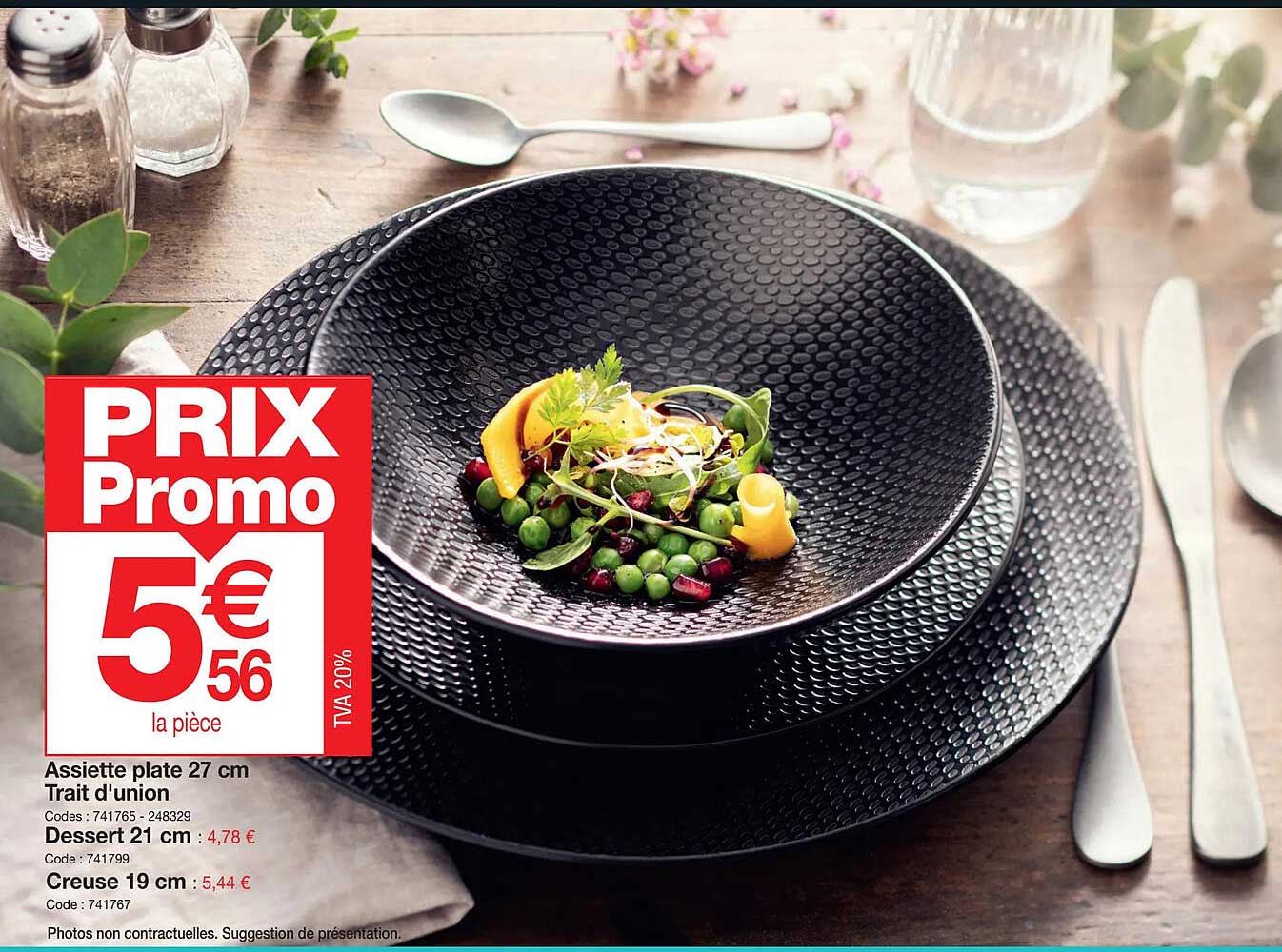 assiette plate 27 cm trait d'union dessert 21 cm creuse 19 cm