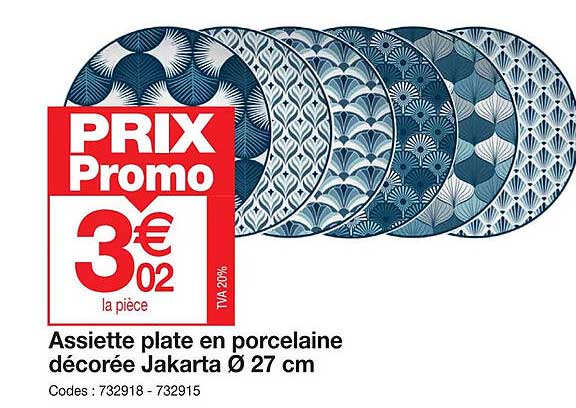 assiette plate en porcelaine décorée jakarta ø 27cm