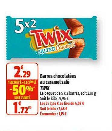 Barres Chocolatées Au Caramel Salé Twix 1 Acheté = Le 2ème à -50%