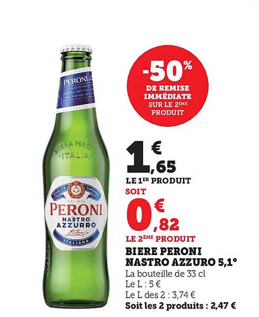 bière peroni nastro azzuro -50% de remise immédiate sur le 2ème produit