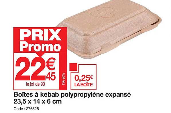 boîtes à kebab polypropylène expansé 23.5 x 14 x 6 cm
