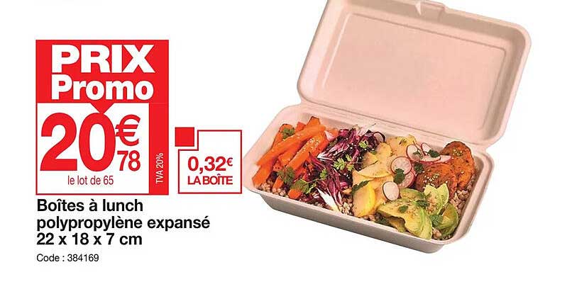 boîtes à lunch polypropylène expansé 22 x 18 x 7cm