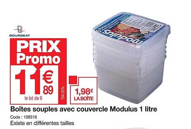 boîtes souples avec couvercle modulus 1 litre bourgeat