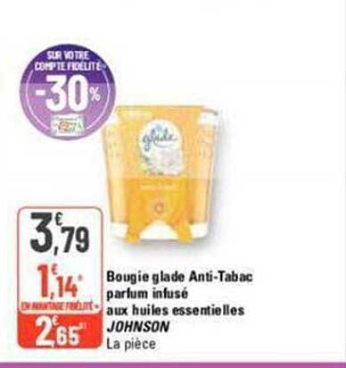 bougie glade anti-tabac parfum infusé aux huiles essentielles johnson