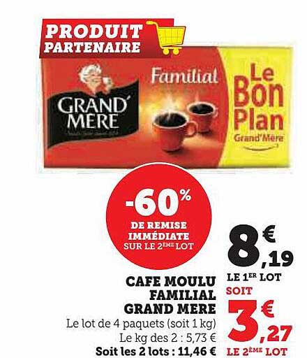 café moulu familial grand mère -60% de remise immédiate sur le 2ème lot