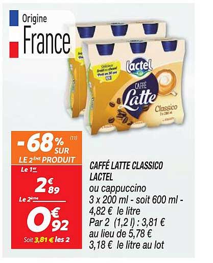 caffé latte classico lactel ou cappuccino