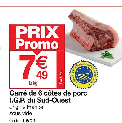carré de 6 côtes de porc i.g.p. du sud-ouest