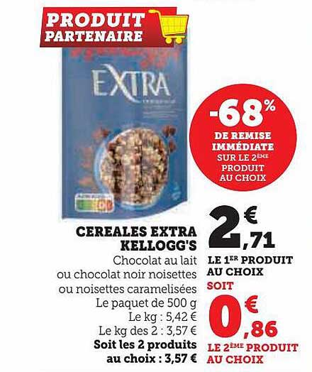 Céréales Extra Kellogg's -68% De Remise Immédiate Sur Le 2ème Produit Au Choix