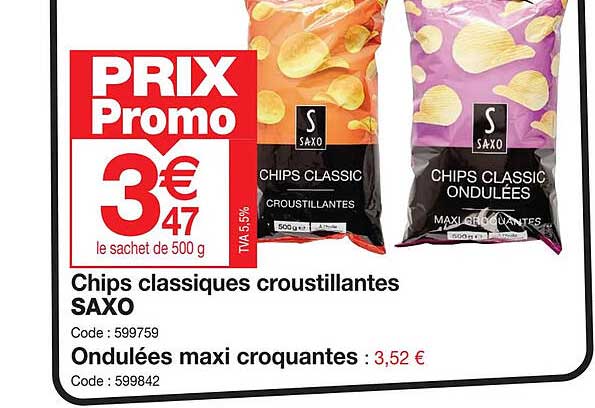 chips classiques croustillantes saxo, ondulées maxi croquantes