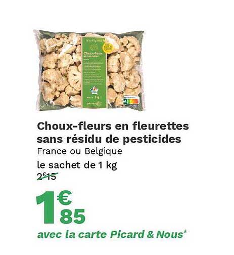 choux-fleurs en fleurettes sans résidu de pesticides