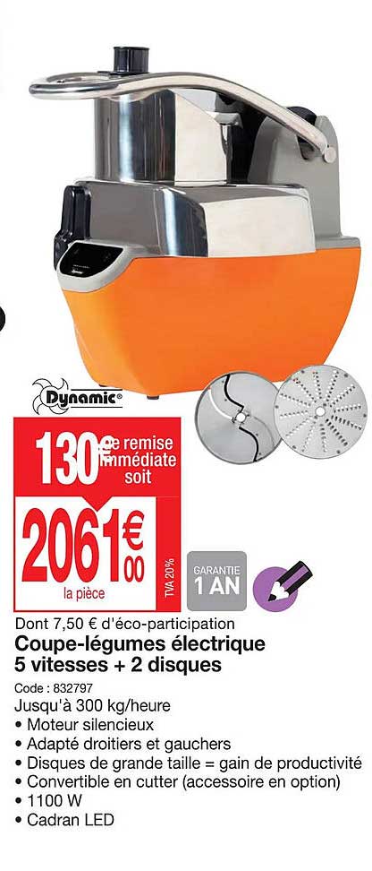 coupe-légumes électrique 5 vitesse + 2 disques dynamic