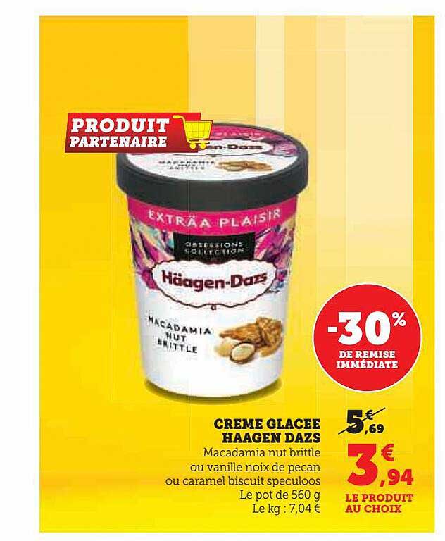 crème glacée häagen dazs -30% de remise immédiate
