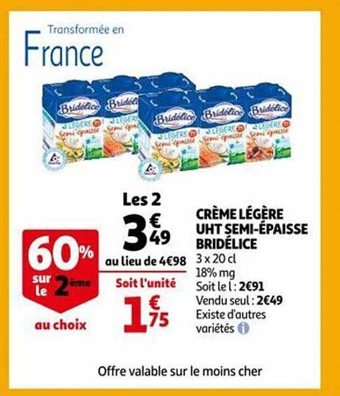 crème légère uht semi-épaisse bridélice