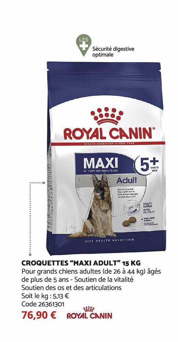 croquettes "maxi adult" 15 kg royal canin