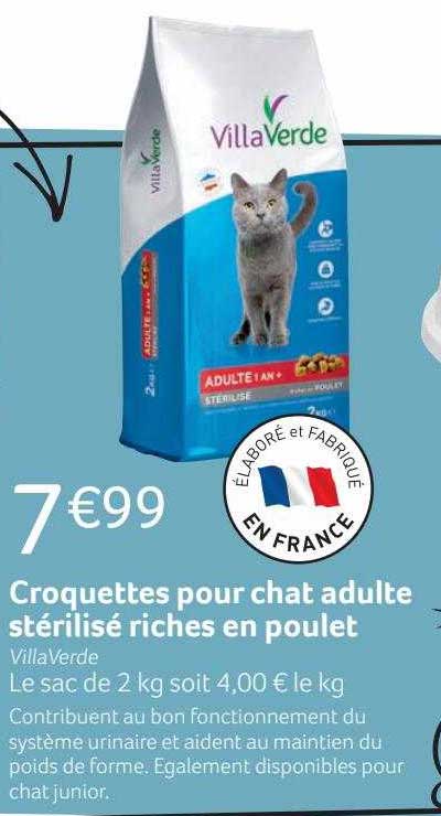 croquettes pour chat adulte stérilisé riches en poulet villaverde
