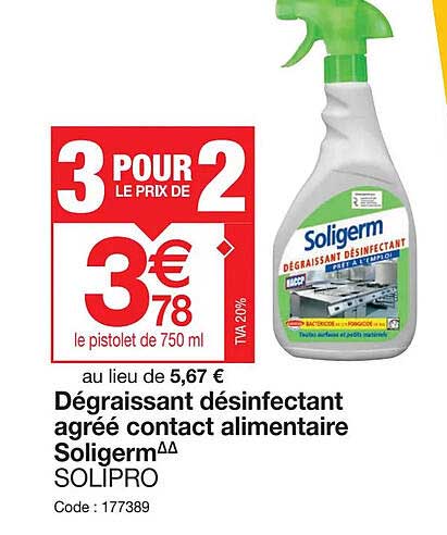 dégraissant désinfectant agrée contact alimentaires soligerm solipro