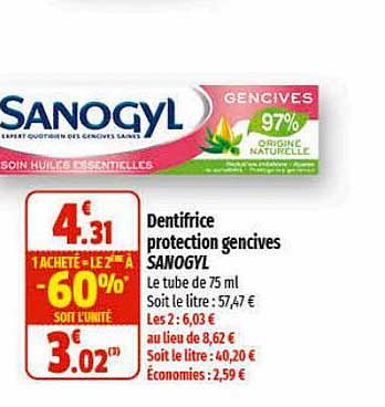 Dentifrice Protection Gencives Sanogyl 1 Acheté = Le 2ème à -60%