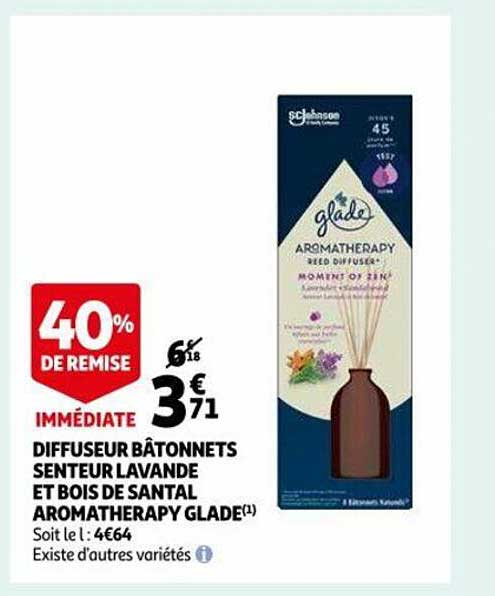 diffuseur bâtonnets senteur lavande et bois de santal aromatherapy glade