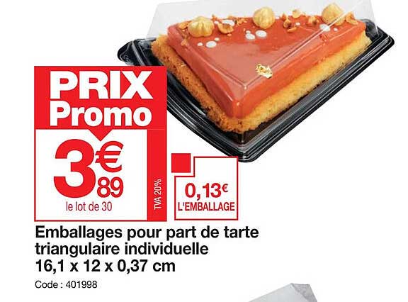 emballages pour part de tarte triangulaire individuelle 16.1 x 12 x 0.37 cm