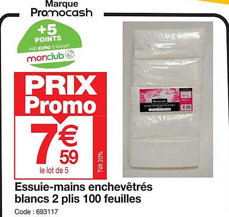 essuie-mains enchevêtrés blancs 2 plis 100 feuilles