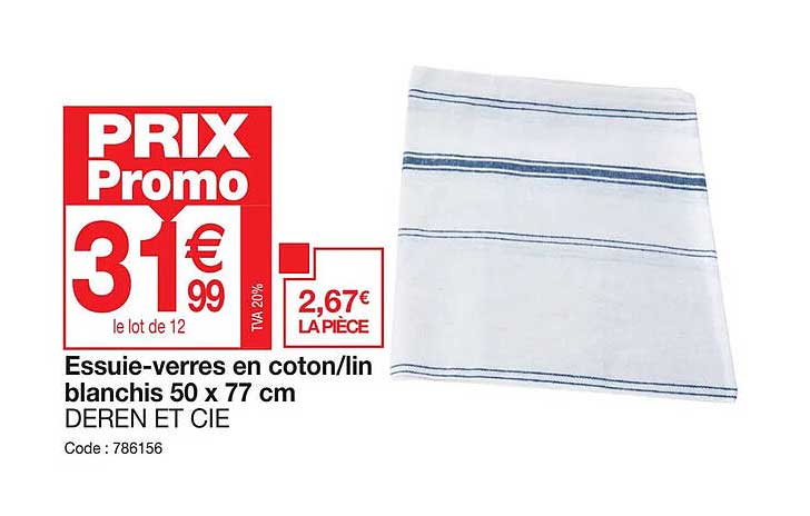 essuie-verres en coton lin blanchis 50 x 77 cm deren et cie