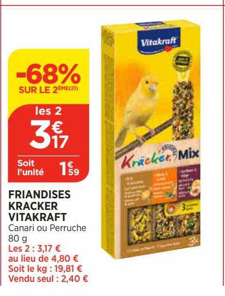 friandises kracker vitakraft canari ou perruche -68% sur le 2émé