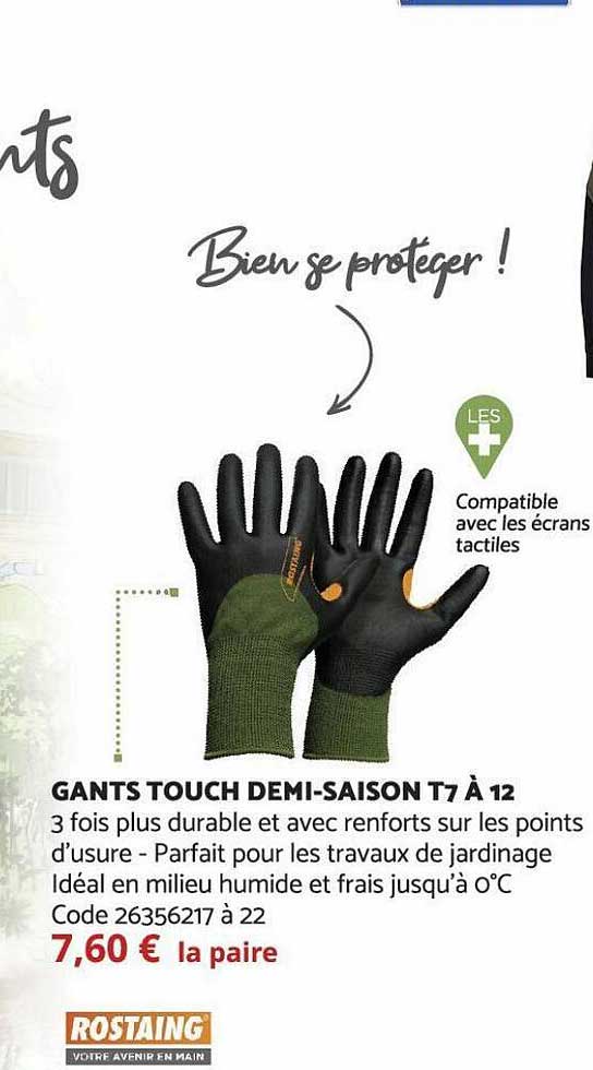 gants touch demi-saison t7 à 12 rostaing