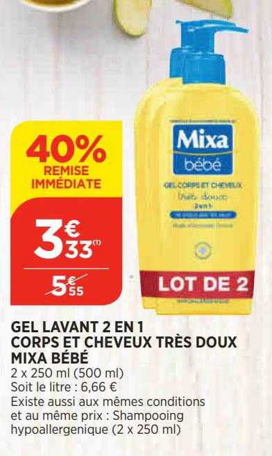 gel lavant 2 en 1 corps et cheveux très doux mixa bébé