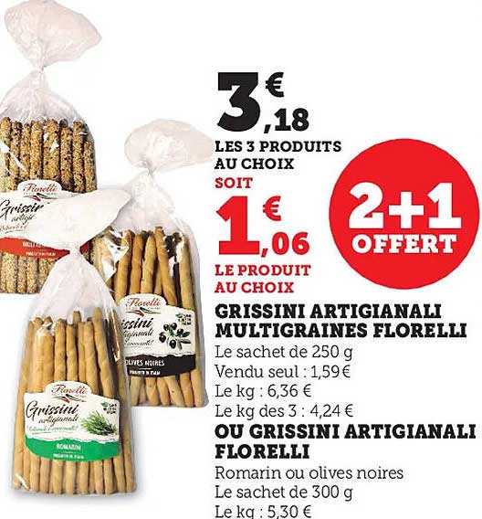 grissini artigianali multigraines florelli ou grissini artigianali florelli 2+1offert