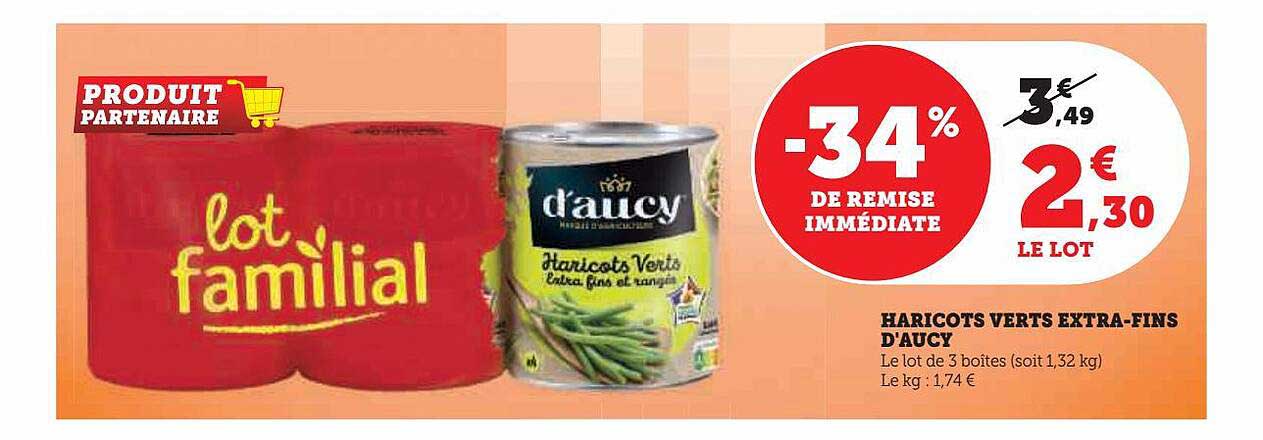 haricots verts extra-fins d'aucy -34% de remise immédiate