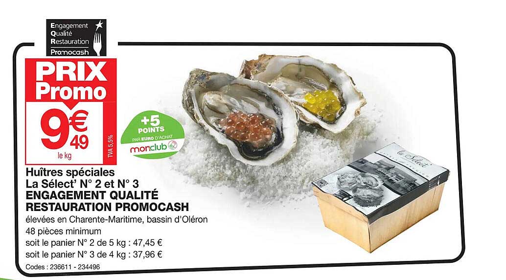 huîtres spéciales la sélect n° 2 et n° 3 engagement qualité restauration promocash