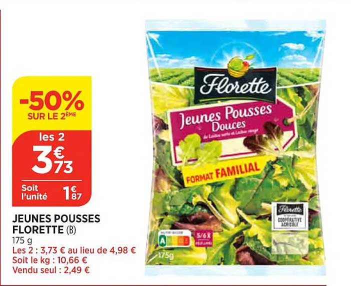 jeunes pousses florette -50% sur le 2ème