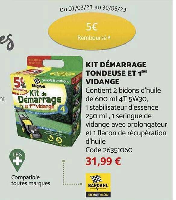 kit démarrage tondeuse et 1ère vidange bardahl