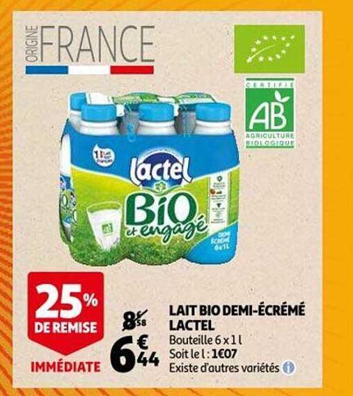 lait bio demi-écrémé lactel