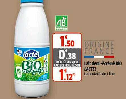 lait demi-écrémé bio lactel