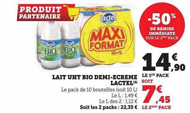 lait uht bio demi-écrémé lactel