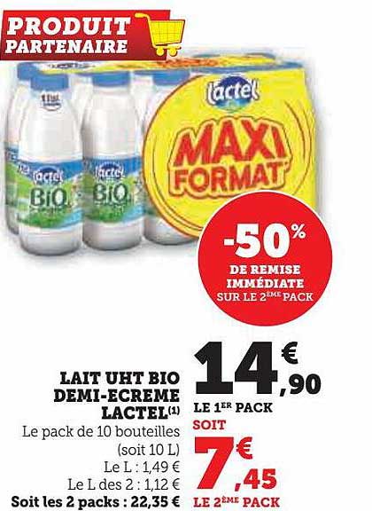 lait uht bio demi-écrémé lactel