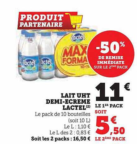 lait uht demi-écrémé lactel