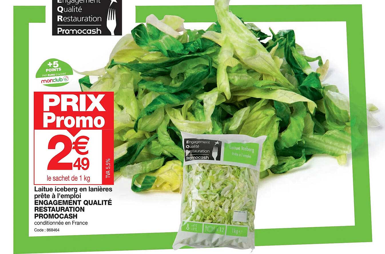 laitue iceberg en lanières prête à l'emploi engagement qualité restauration promocash