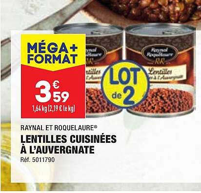 lentilles cuisinées à l'auvergnate raynal et roquelaure