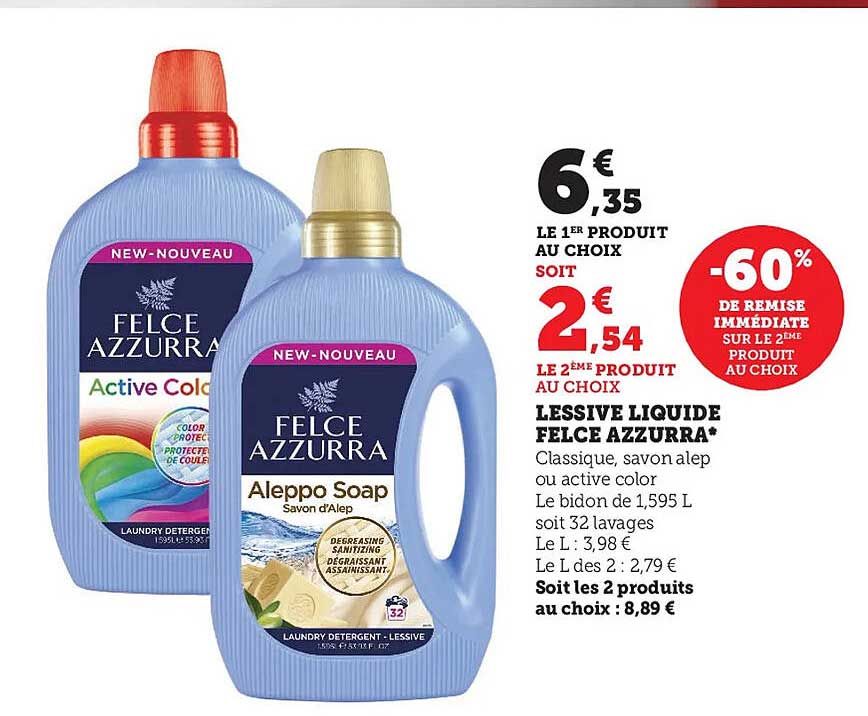 lessive liquide felce azzurra -60% de remise immédiate sur le 2ème produit au choix