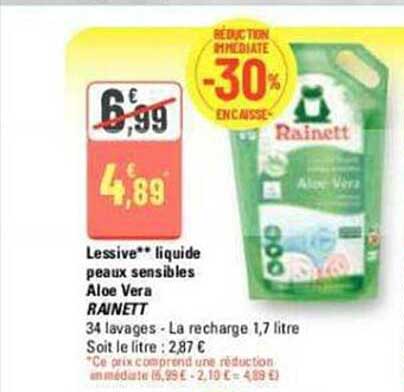 lessive liquide peaux sensibles aloe vera rainett