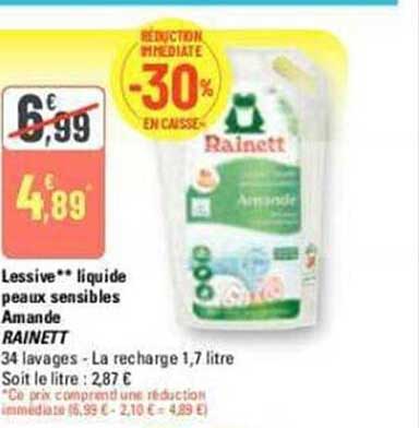 lessive liquide peaux sensibles amande rainett