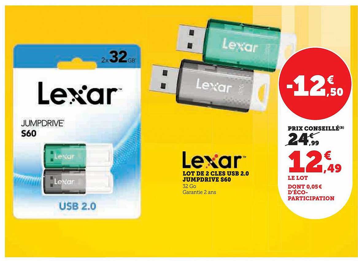 lexar lot de 2 cles usb 2.0 jumpdrive s60