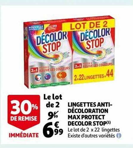 lingettes anti-décoloration max protect décolor stop